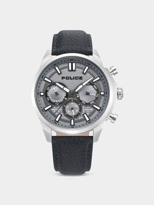 Police Rangy Stainless Steel Cool Grey Dial Grey Leather Watch