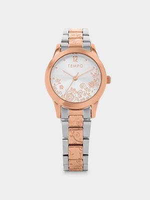 Tempo Women’s Two-Tone Flower Design Bracelet Watch