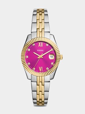 Fossil Scarlette Magenta Dial Gold & Silver Plated Bracelet Watch
