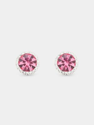 Rose Gold  & Sterling Silver Pink Crystal Women’s Halo Stud Earrings