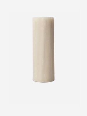 Ribbed Cylindrical Candle Beige 7X20cm