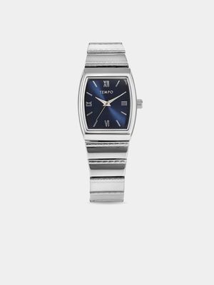 Tempo Men’s Silver Tone & Blue Tonneau Bracelet Watch