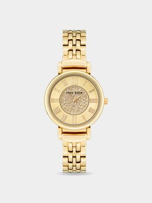 Anne Klein Ladies Crystal Accented Dial Gold Tone Bracelet Watch
