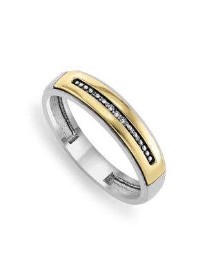 5ct Yellow Gold & Sterling Silver Diamond & Created White Sapphire Men’s Wedding Band