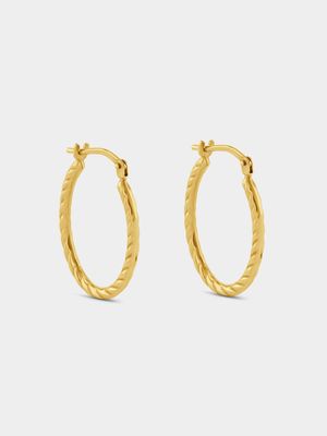 Yellow Gold & Sterling Silver Twisted Oval Hoop Earrings