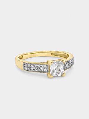 Yellow Gold Cubic Zirconia Square Halo Ring