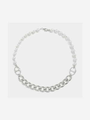 Stainless Steel Curb Chain & Pearl Necklace