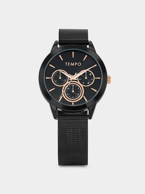 Tempo Men’s Black Plated Mesh Watch