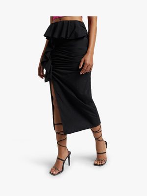 Women's Black Glam Skirt With Ruffle Detail