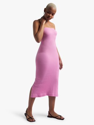 Women's Pink Seamless Bandeau Dress With Back Slit