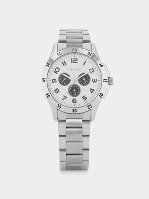 Tempo Men’s Silver Plated Silver & Black Multifunction Dial Bracelet Watch