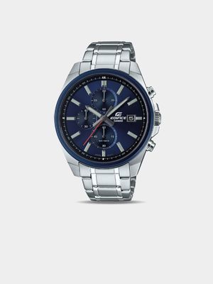 Casio Men's Edifice Blue Dial & Silver Toned Chronograph Bracelet Watch