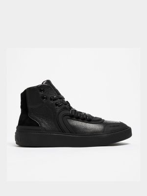 Fabiani Men's Leather Combo Materials Black Court Sneakers