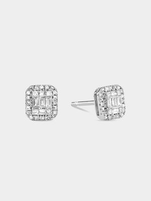 9ct White Gold & 0.14ct Diamond Cushion Cluster Stud Earrings