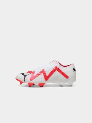 Mens Puma Future Ultimate Low-Cut White/Fire Orchid FG Boots