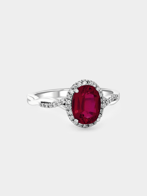White Gold Lab Grown Ruby & Moissanite Women’s Oval Twist Ring