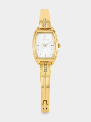 Tempo Gold Plated Silver Toned Tonneau Dial Bangle Watch