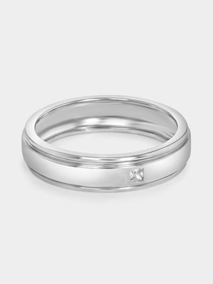 Sterling Silver Cubic Zirconia Pavé Solitaire Ring