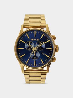 Nixon Men's Sentry Chrono Gold Plated & Blue Sunray Stainless Steel Watch