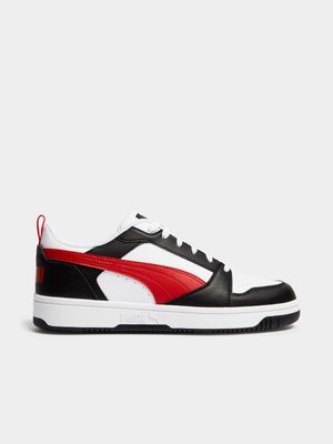 Mens Puma Rebound V6 LowWhite/Black/Red Sneaker