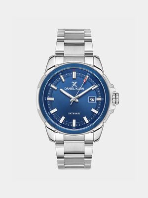 Daniel Klein Silver & Blue Plated Blue Dial  Bracelet Watch