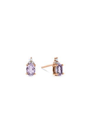 Forever Gems Rose Gold Pink Amethyst & Diamond Trio Women’s Stud Earrings