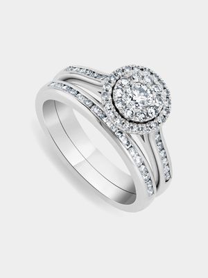 White Gold 0.71ct Diamond Round Cluster Halo Twinset Ring