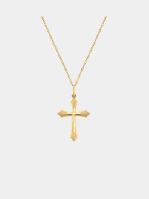 Yellow Gold Textured Cross Pendant on a chain