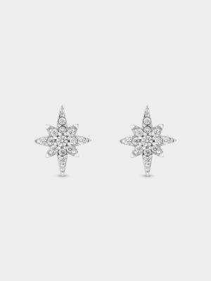 Sterling Silver Cubic Zirconia Starburst Stud Earrings