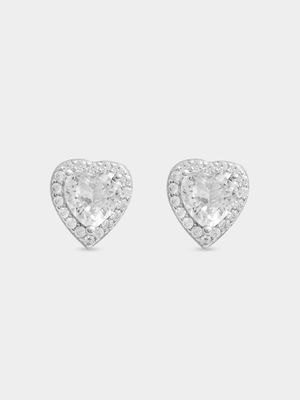 Sterling Silver CZ Heart with Pave Halo Studs