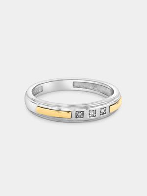 Yellow Gold & Sterling Silver Diamond Horizontal Stroke Ring