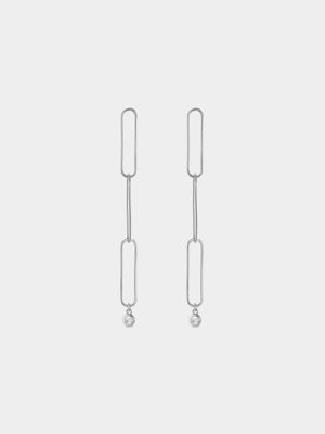 Sterling Silver Cubic Zirconia Paperclip Drop Earrings