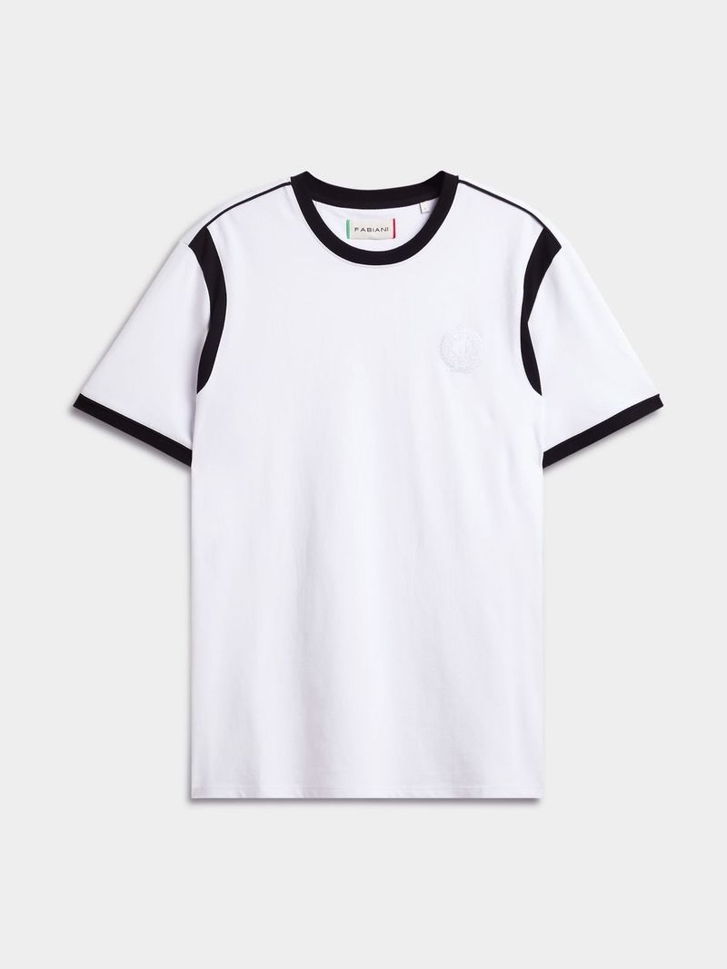 Fabiani Men's Sleeve Seam Inset Pique White T-Shirt - Bash.com