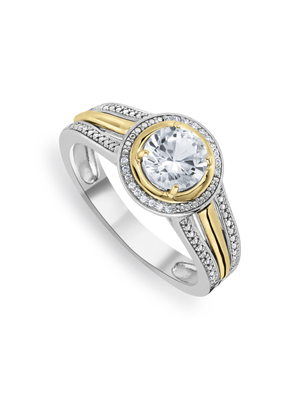 Yellow Gold & Sterling Silver Created White Sapphire & Diamond Ring