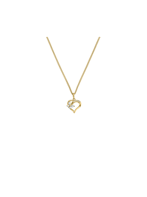Yellow Gold, Cubic Zirconia Butterfly Heart Pendant on Chain