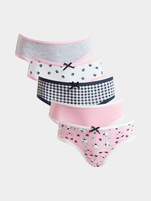 Girl's Navy & Pink 5-Pack Panties