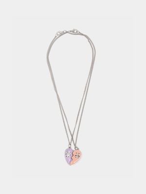 Girl's Silver Best Friends Necklace Set