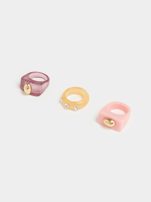 Women's Multicolour 3 Pack Chunky Rings