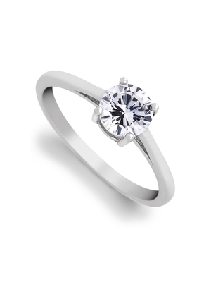Sterling Silver Cubic Zirconia Four Claw Solitaire Ring