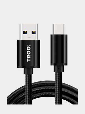 TROO Certified Fast Charge 30W USB To Type-C Braided Cable - Black - 3 m