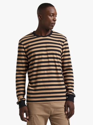 Men's Black & Stone Striped Long-Sleeve T-Shirt