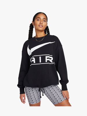 Womens Nike Air Oversized Fleece Black Crew Top
