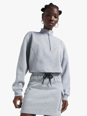 Women's Grey Melange Fleece Panelled Top