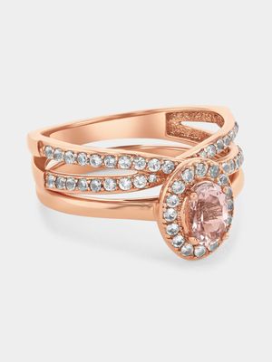 Rose Gold Diamond & Pink Morganite Oval Halo Twinset Ring