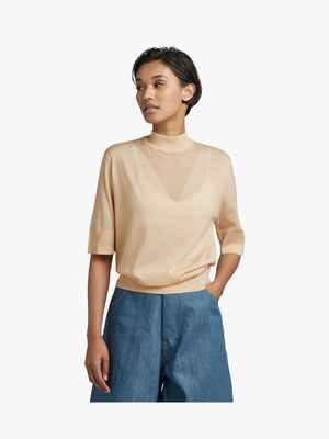 G-Star Women's Core Mock Neck Neutral Knitted Top