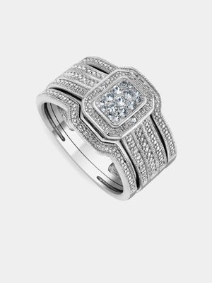 Sterling Silver Diamond Women’s Rectangle Tower Triple Set Ring