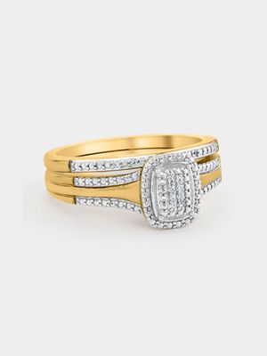 Yellow Gold Diamond & Created White Sapphire Rectangle Twinset Ring
