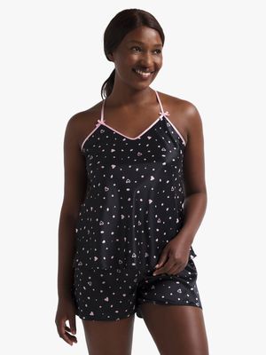 Jet Women's Black Pink Strappy Summer Pyjama Set