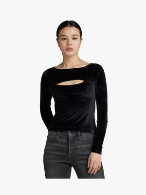 G-Star Women's Cut-Out Boatneck Black Top