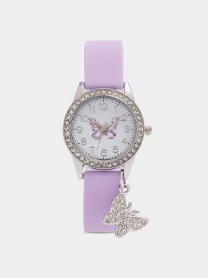 Girl's Lilac & Silver Butterfly Watch